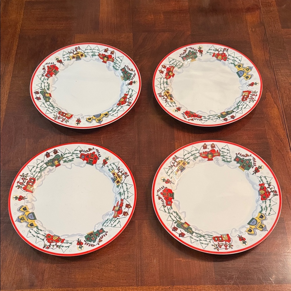 Holiday Joy Christmas Dinnerware 10.5" Dinner Plates Set of 4 New